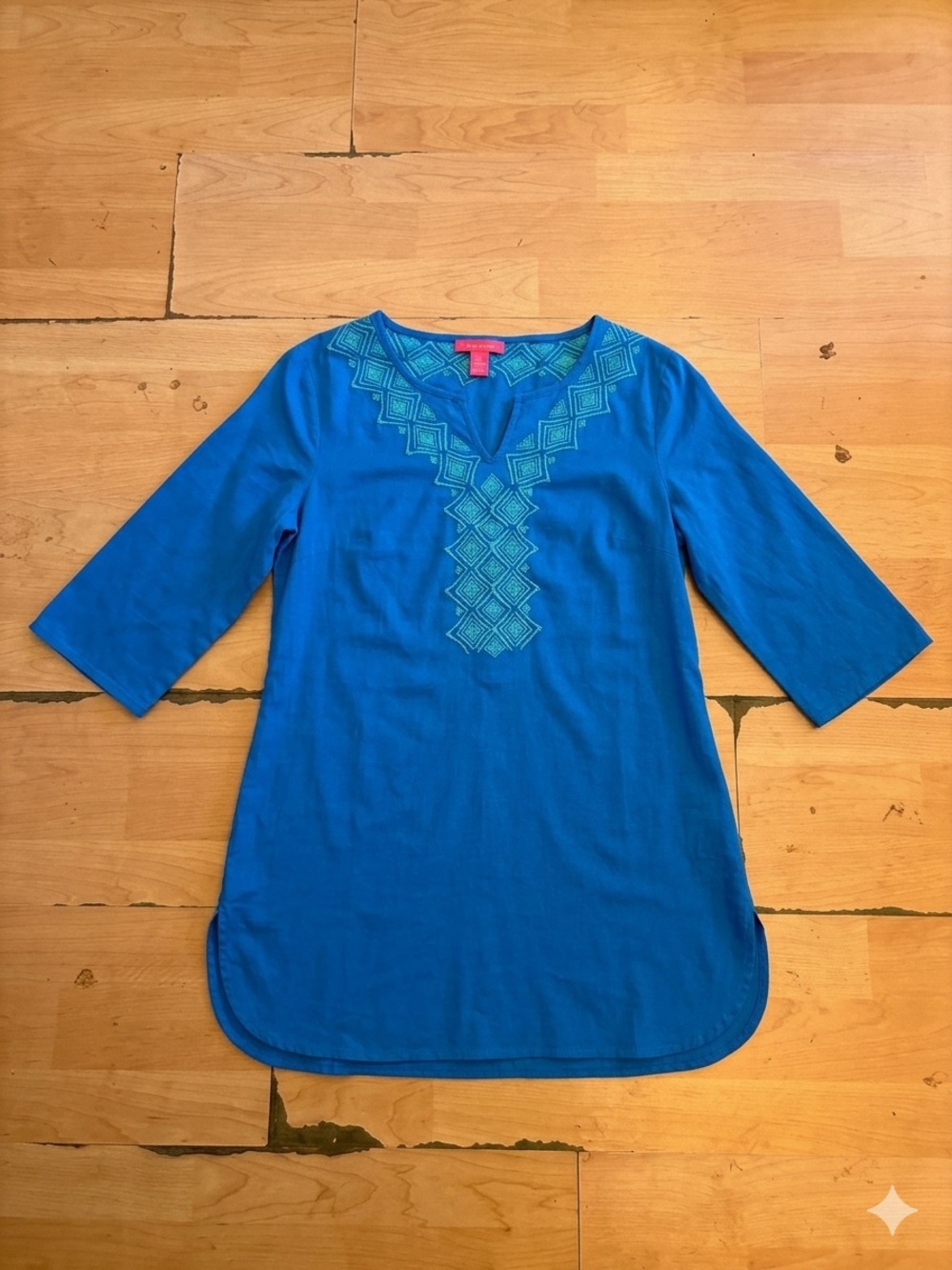 LILLY PULITZER For Target Blue Embroidered Tunic Size L Women Casual Boho O8